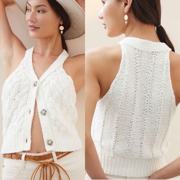 ANTHROPOLOGIE PILCRO Button Down Cable-Knit Sweater Tank Size XL - Picture 14 of 15